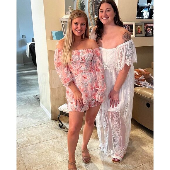 Pink Floral Rose Print Chiffon Ruffle Long Sleeve Romper Short Jumpsuit Playsuit - Picture 7 of 8